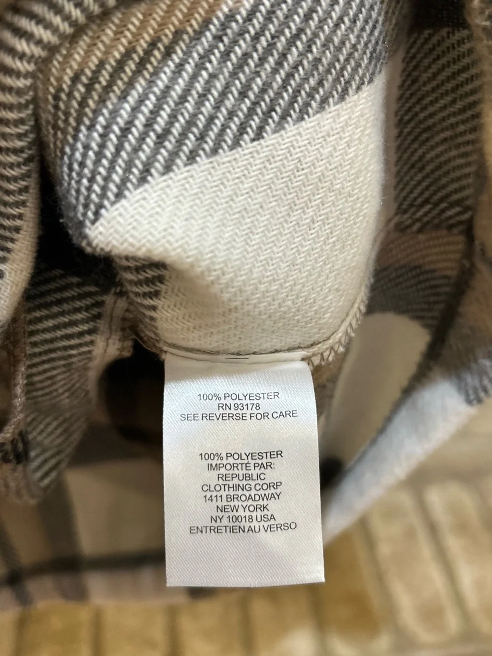 Workshop Republic Clothing Plaid Snap-Front Jacket in Cream, Gray, and Tan EUC